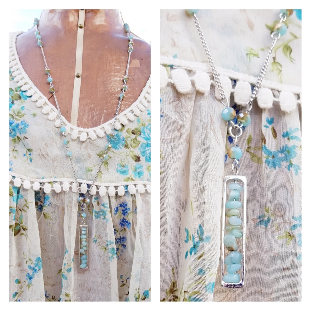 Amazonite Rosary Style Boho Necklace